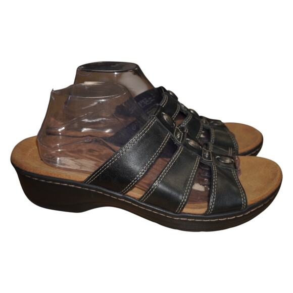 Clarks Collection Black Leather Comfort Sandals Womens US 11 EU 42.5 - Picture 4 of 12